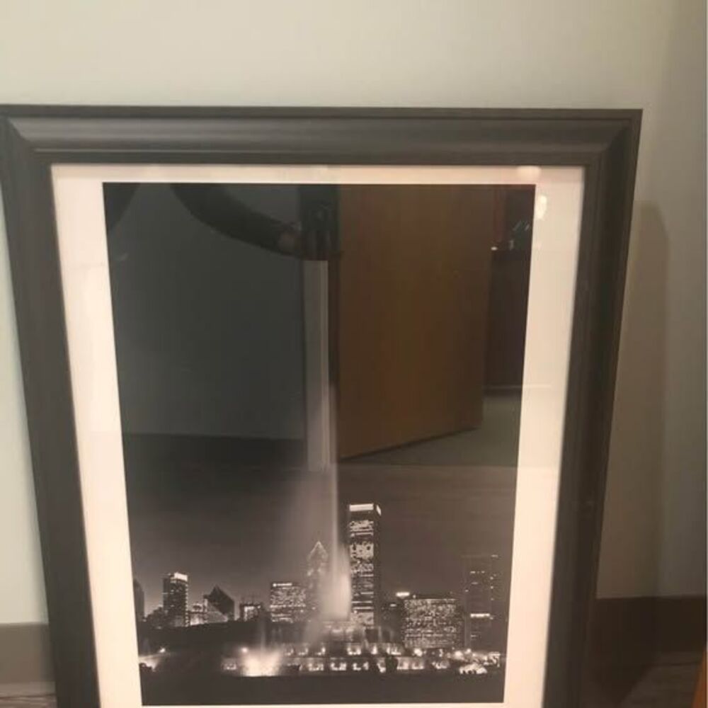 Skyline black and white framed photograph 23.5” x 27.5”